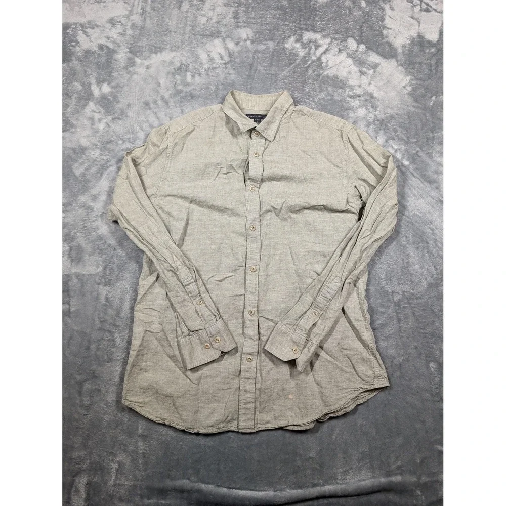 Banana Republic Shirt Mens Large Gray Linen Cotton Long Sleeve Button Up Casual